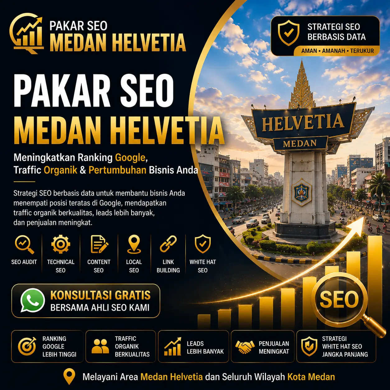 Pakar SEO Medan Helvetia profesional membantu meningkatkan ranking Google, traffic organik, dan pertumbuhan bisnis