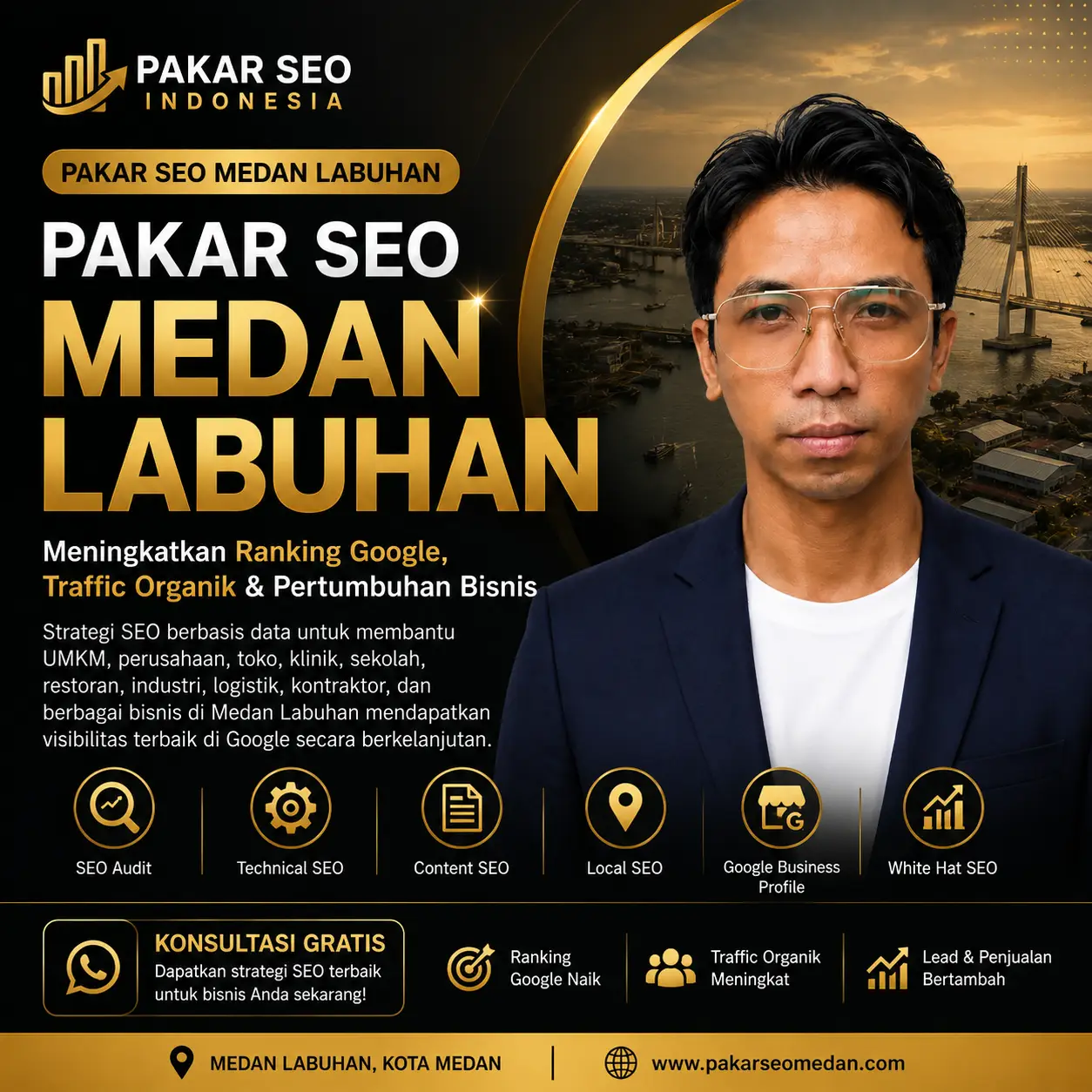 Pakar SEO Medan Labuhan profesional membantu meningkatkan ranking Google, traffic organik, lead bisnis, dan pertumbuhan bisnis