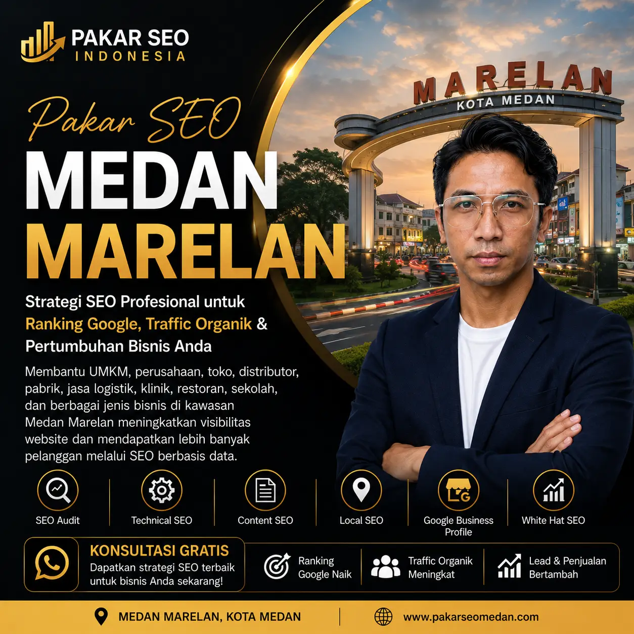 Pakar SEO Medan Marelan profesional membantu meningkatkan ranking Google, traffic organik, visibilitas website, dan pertumbuhan bisnis