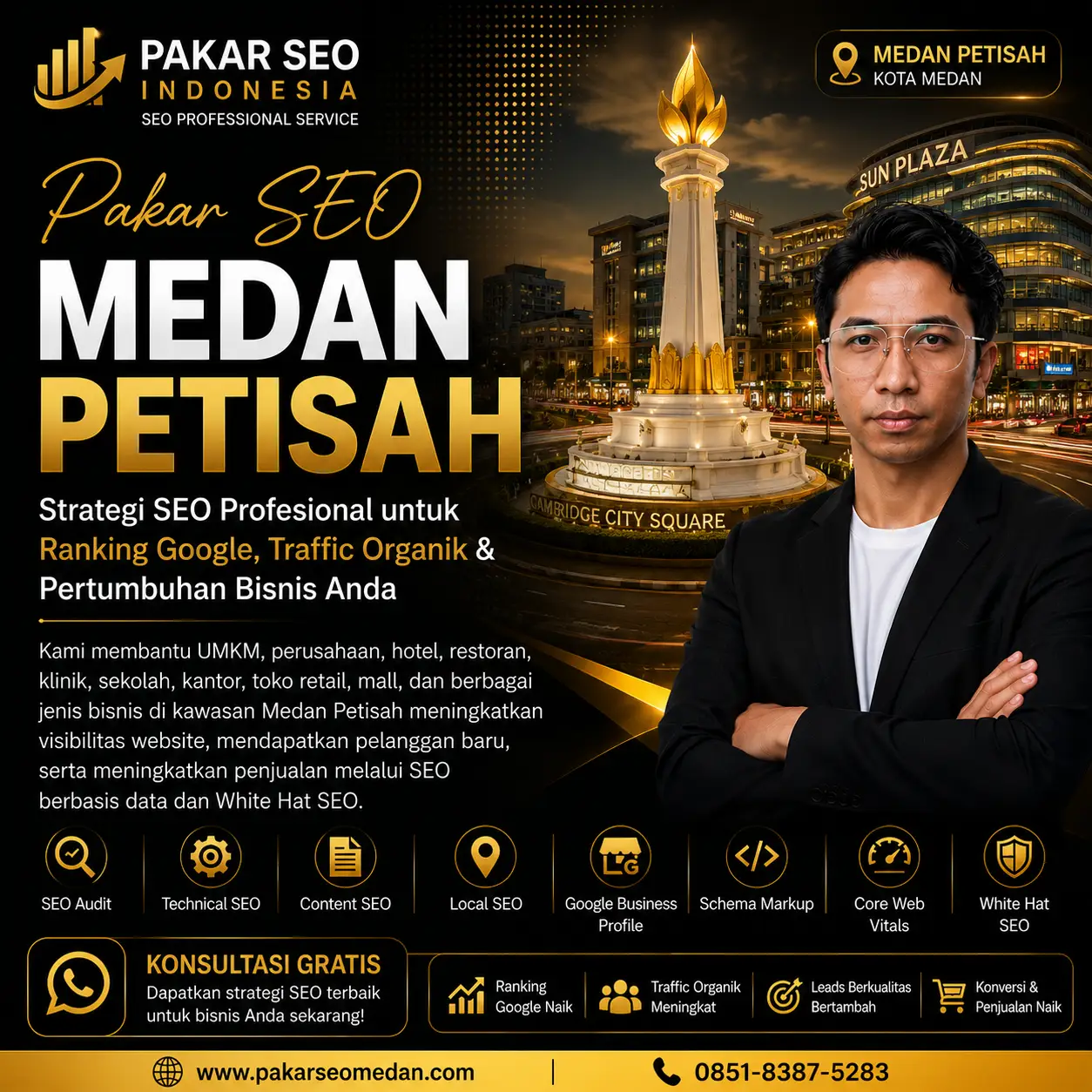Pakar SEO Medan Petisah profesional membantu meningkatkan ranking Google, traffic organik, Google Maps, visibilitas website, dan pertumbuhan bisnis
