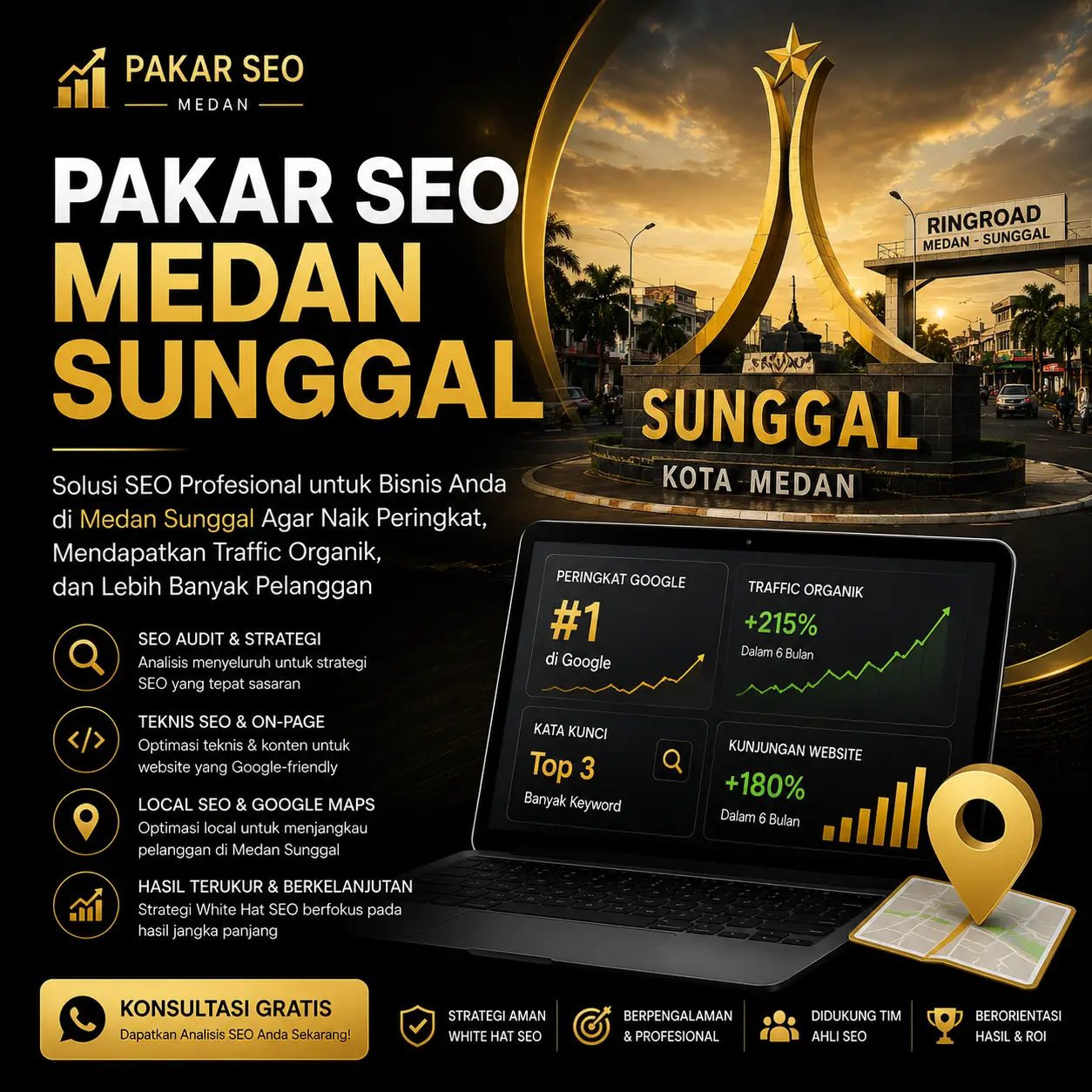 Pakar SEO Medan Sunggal profesional membantu meningkatkan ranking Google, traffic organik, Google Maps, visibilitas website, dan pertumbuhan bisnis
