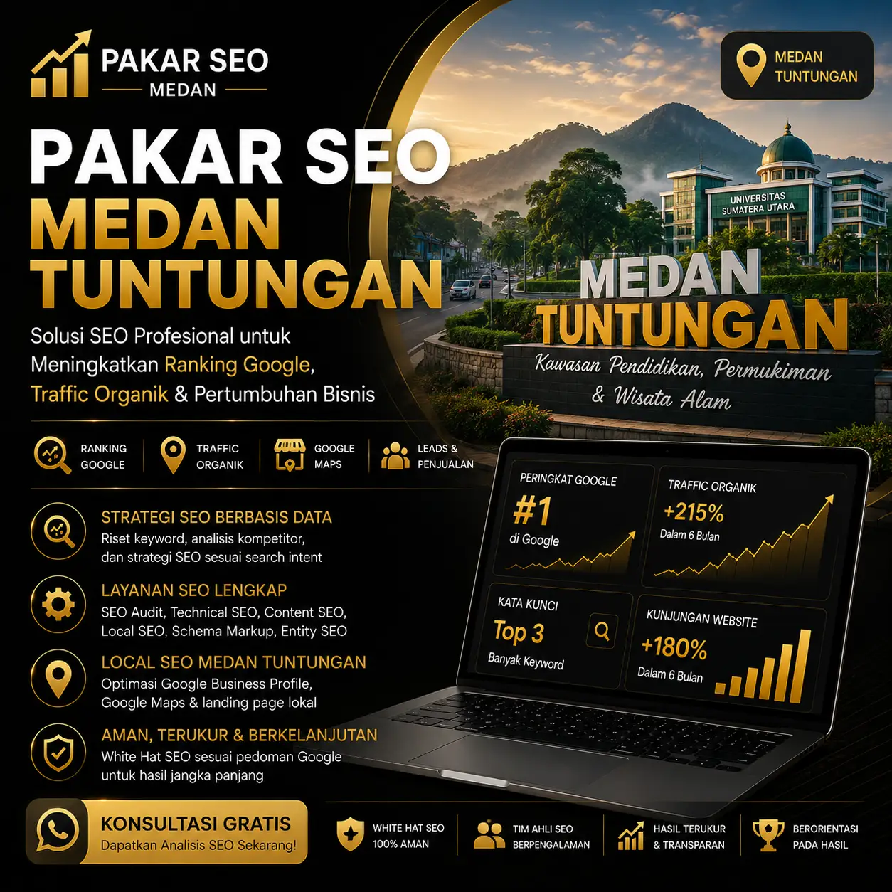 Pakar SEO Medan Tuntungan profesional membantu meningkatkan ranking Google, traffic organik, Google Maps, visibilitas website, dan pertumbuhan bisnis