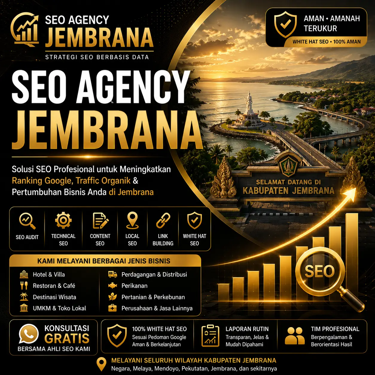 SEO Agency Jembrana profesional membantu meningkatkan ranking Google, traffic organik, dan pertumbuhan bisnis di Kabupaten Jembrana